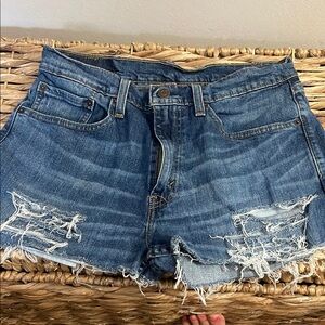 Levi's 505 Blue Distressed Jean Shorts W 32 L 32
